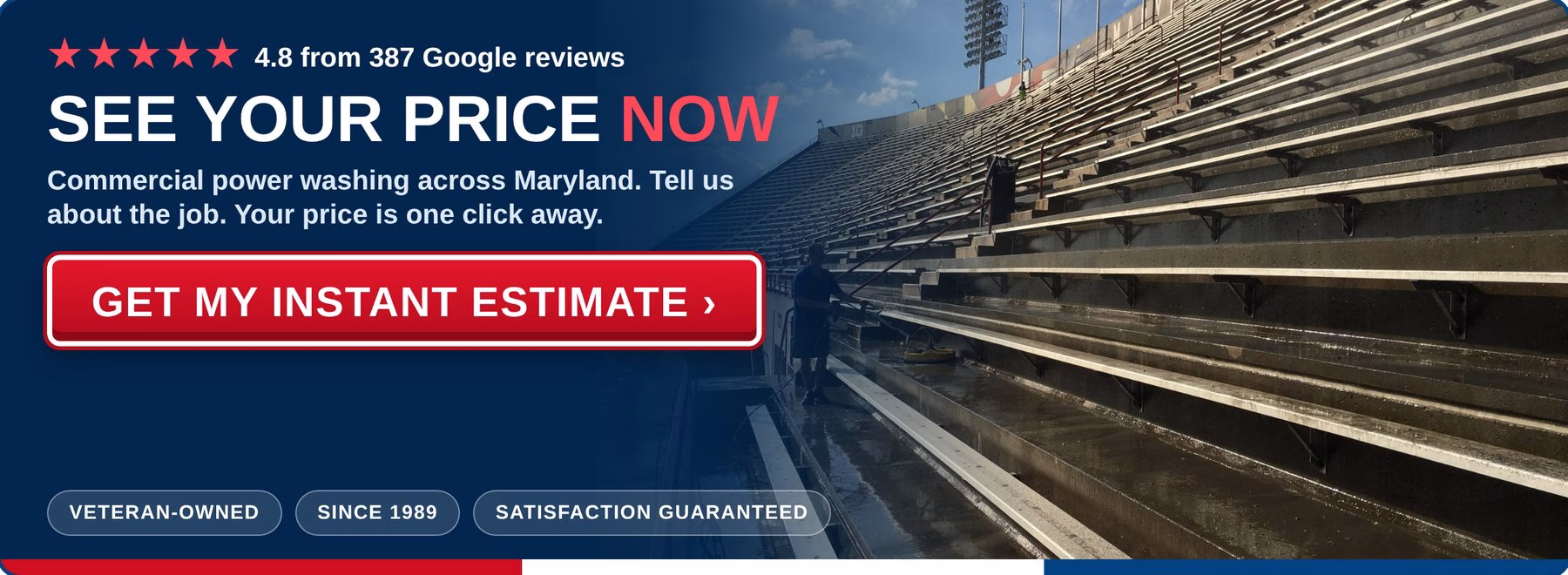 Get an instant estimate for commercial power washing from PowerWashCompany.com. Veteran-owned, 4.8 on Google.