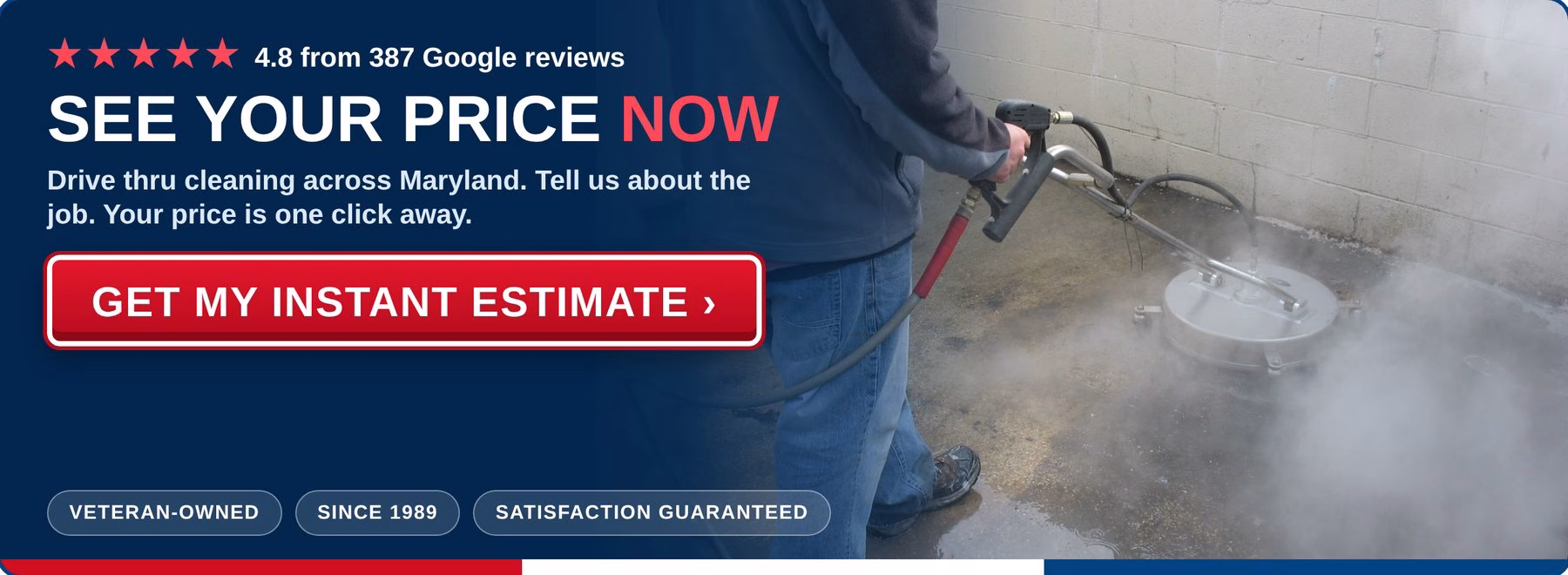 Get an instant estimate for drive thru cleaning from PowerWashCompany.com. Veteran-owned, 4.8 stars from 387 Google reviews.