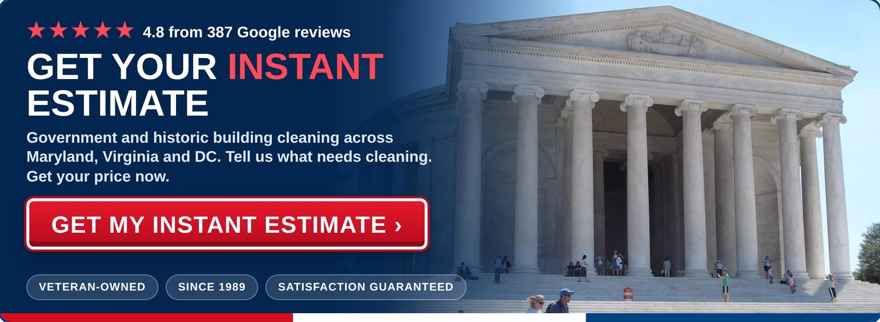 Get an instant estimate for government power washing from PowerWashCompany.com. Veteran-owned, 4.8 stars from 387 Google reviews.