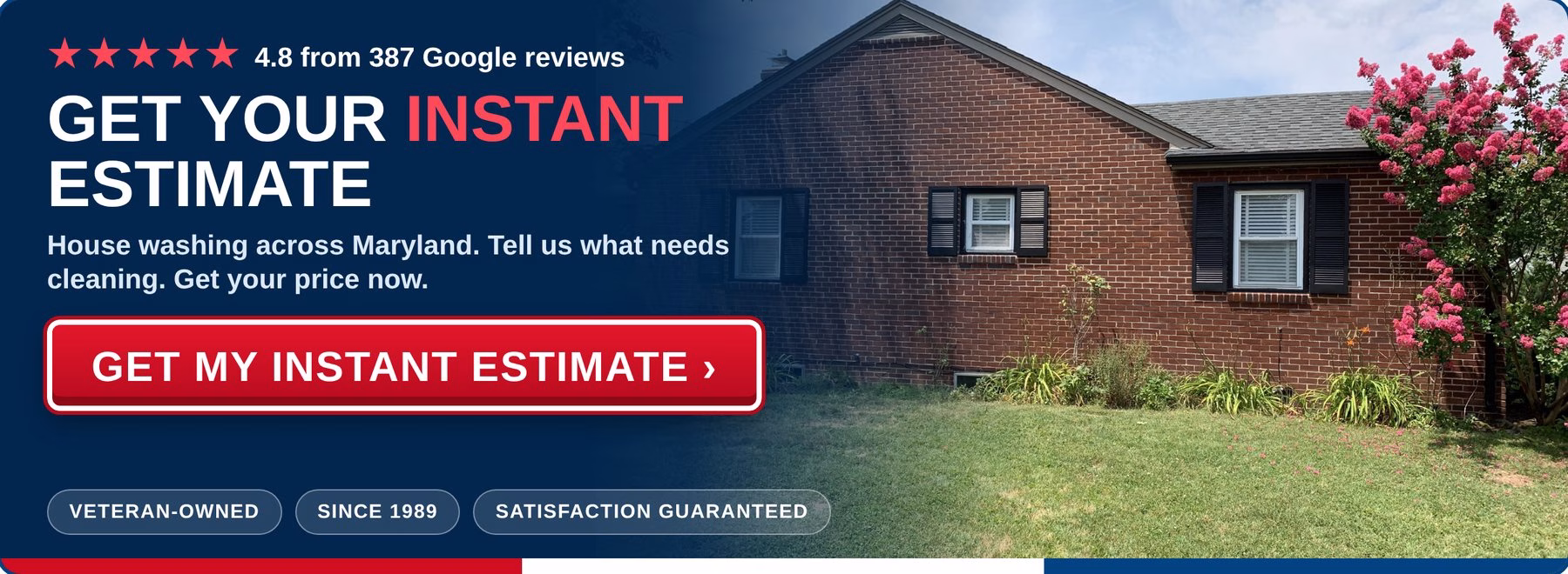 Get an instant estimate for house washing from PowerWashCompany.com. Veteran-owned, 4.8 stars from 387 Google reviews.