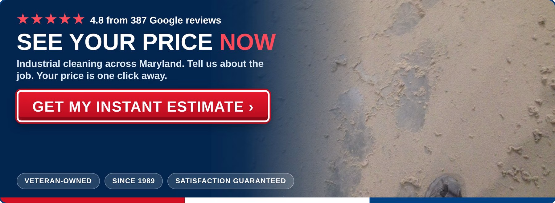 Get an instant estimate for industrial power washing from PowerWashCompany.com. Veteran-owned, 4.8 stars from 387 Google reviews.
