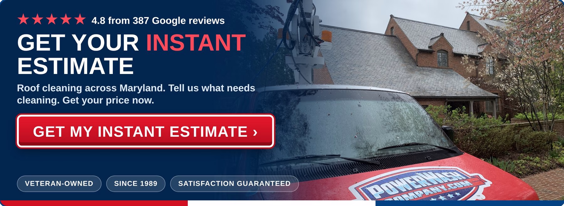 Get an instant estimate for roof cleaning from PowerWashCompany.com. Veteran-owned, 4.8 on Google.